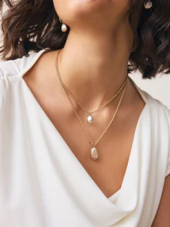 Goud-/zilverkleurig - Two Row Drop Necklace