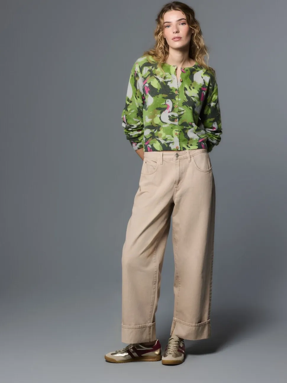 Green Duck Print - Gebreid vest met ronde hals