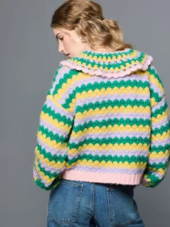 Green Multi Patch - Hand Crochet Collar Cardigan