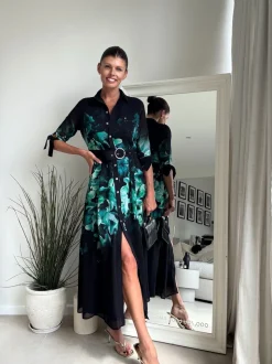Green Placement Floral - Style Cheat - Daphne overhemdjurk met riem