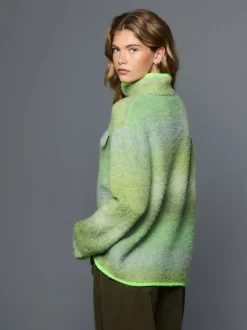 Green Spacedye - Boucle Stand Neck Pocket Jumper