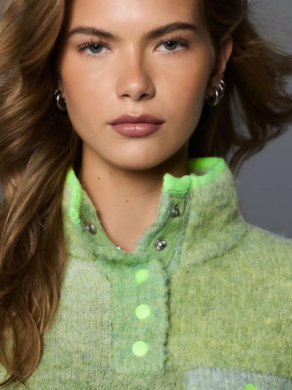 Green Spacedye - Boucle Stand Neck Pocket Jumper