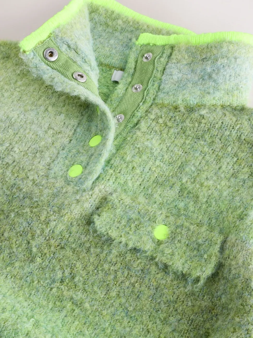 Green Spacedye - Boucle Stand Neck Pocket Jumper