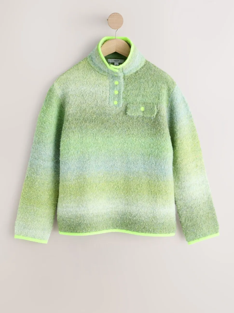 Green Spacedye - Boucle Stand Neck Pocket Jumper