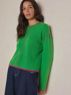 Green/Pink Tipped - 100% N.Premium trui van lamswol met ronde hals