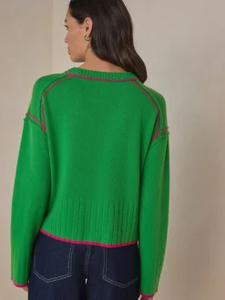 Green/Pink Tipped - 100% N.Premium trui van lamswol met ronde hals