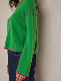 Green/Pink Tipped - 100% N.Premium trui van lamswol met ronde hals