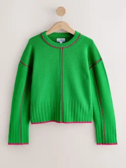 Green/Pink Tipped - 100% N.Premium trui van lamswol met ronde hals