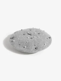 Grey Embelished - Love & Roses Beret Hat