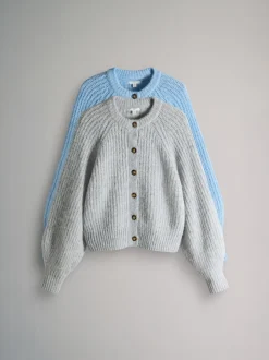 Grey Marl/Light Blue - The Set 2 Pack Ribbed Chunky Knitted Cardigans