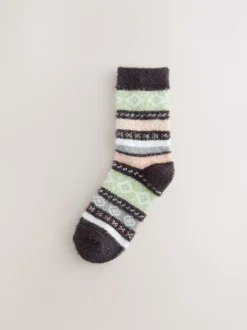 Grey/Pastel Fairisle - 2 Paar superharige behaaglijke sokken