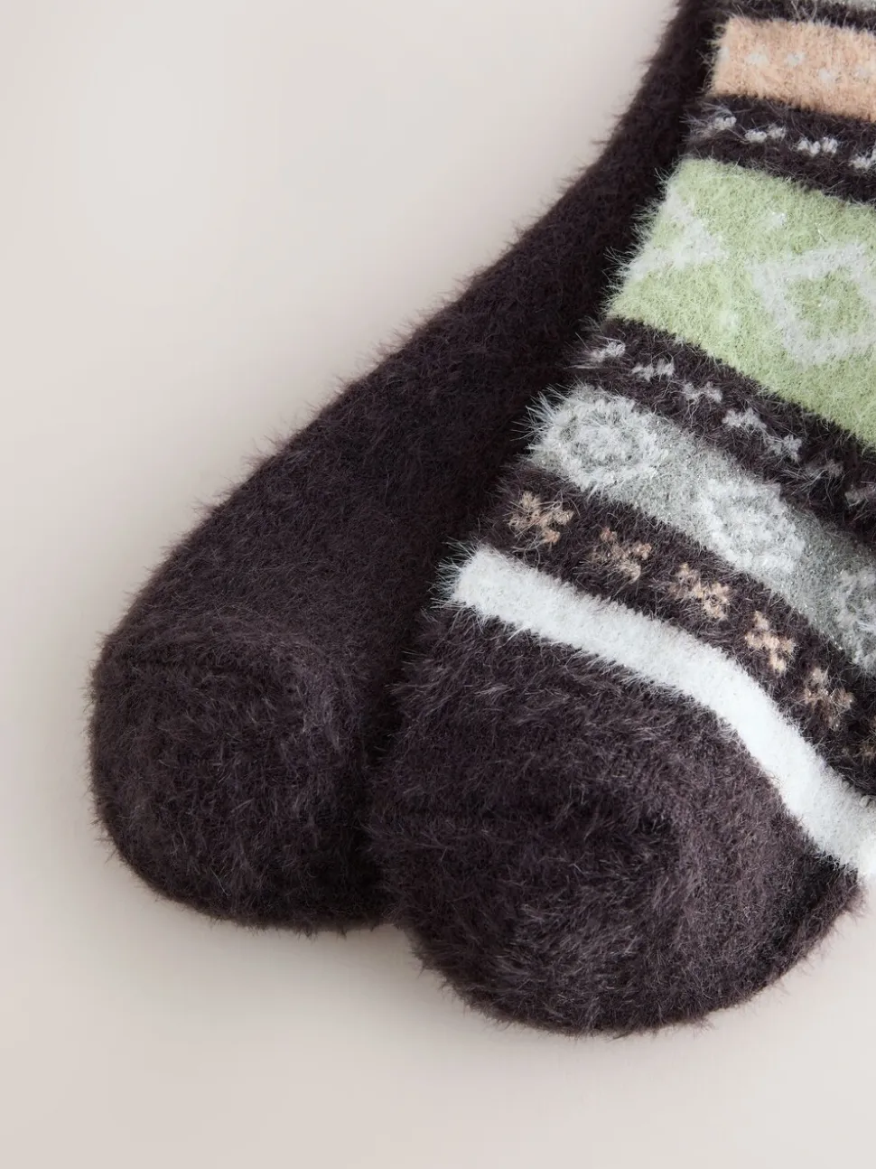 Grey/Pastel Fairisle - 2 Paar superharige behaaglijke sokken