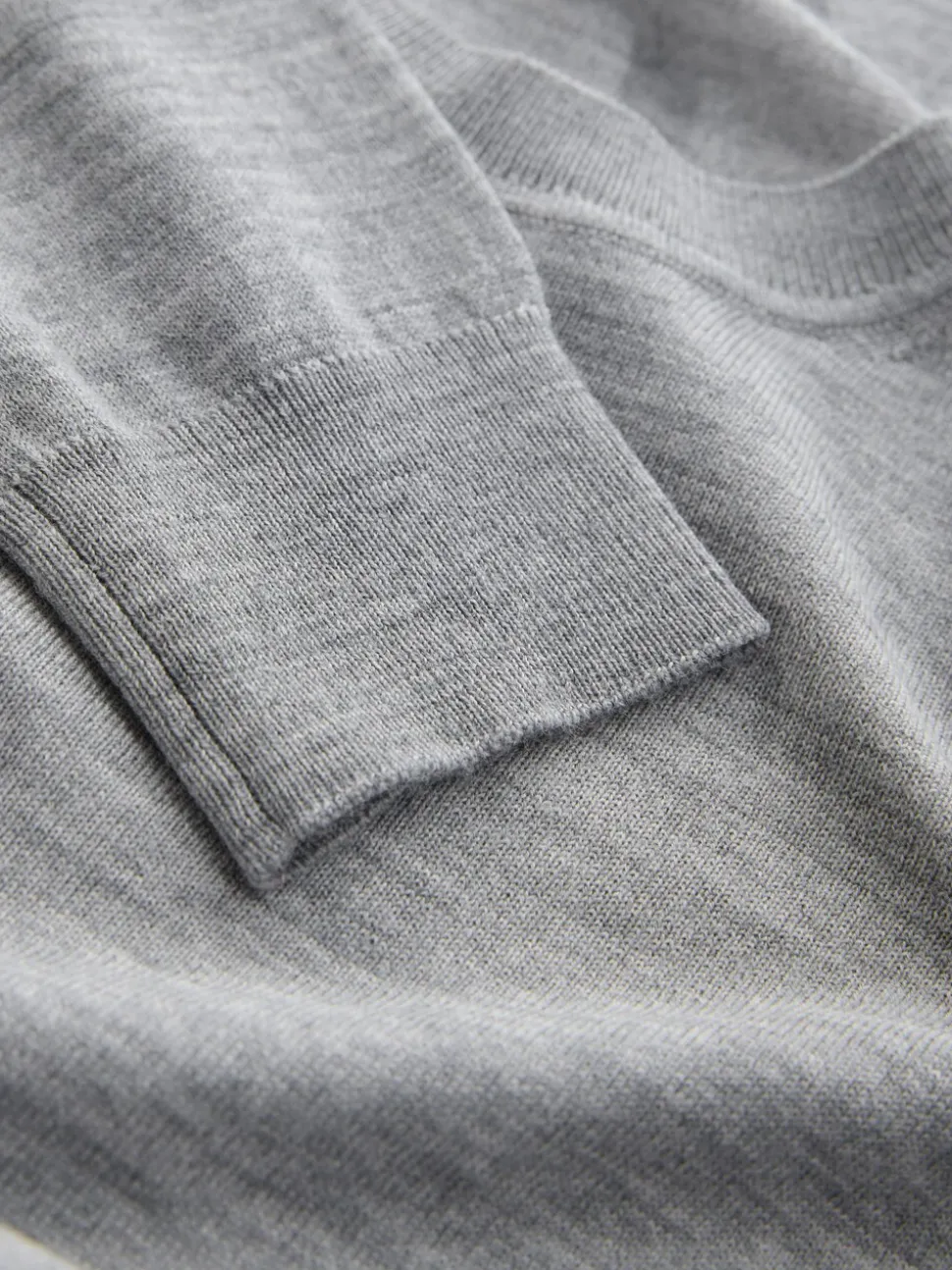 Grijs - 100% Merinowol N.Premium lange mouwen trui met ronde hals