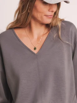 Grijs - Anthology By JD Williams Premium V Neck Seam Detail Modal Sweatshirt