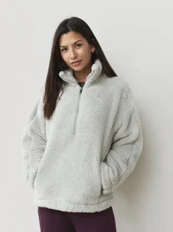 Grijs - Borg fleece met korte rits