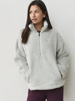 Grijs - Borg fleece met korte rits