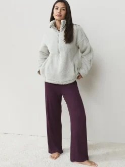 Grijs - Borg fleece met korte rits