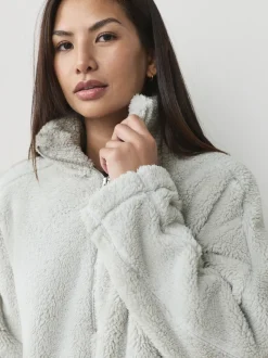 Grijs - Borg fleece met korte rits