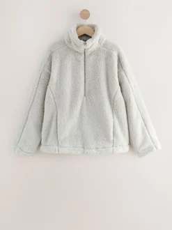 Grijs - Borg fleece met korte rits