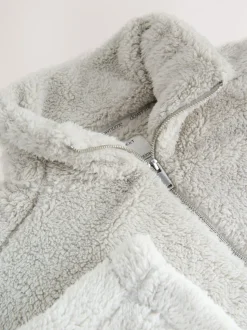 Grijs - Borg fleece met korte rits