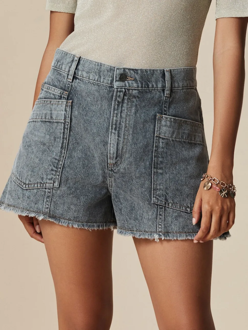 Grijs - Denim Cargo Pocket Shorts