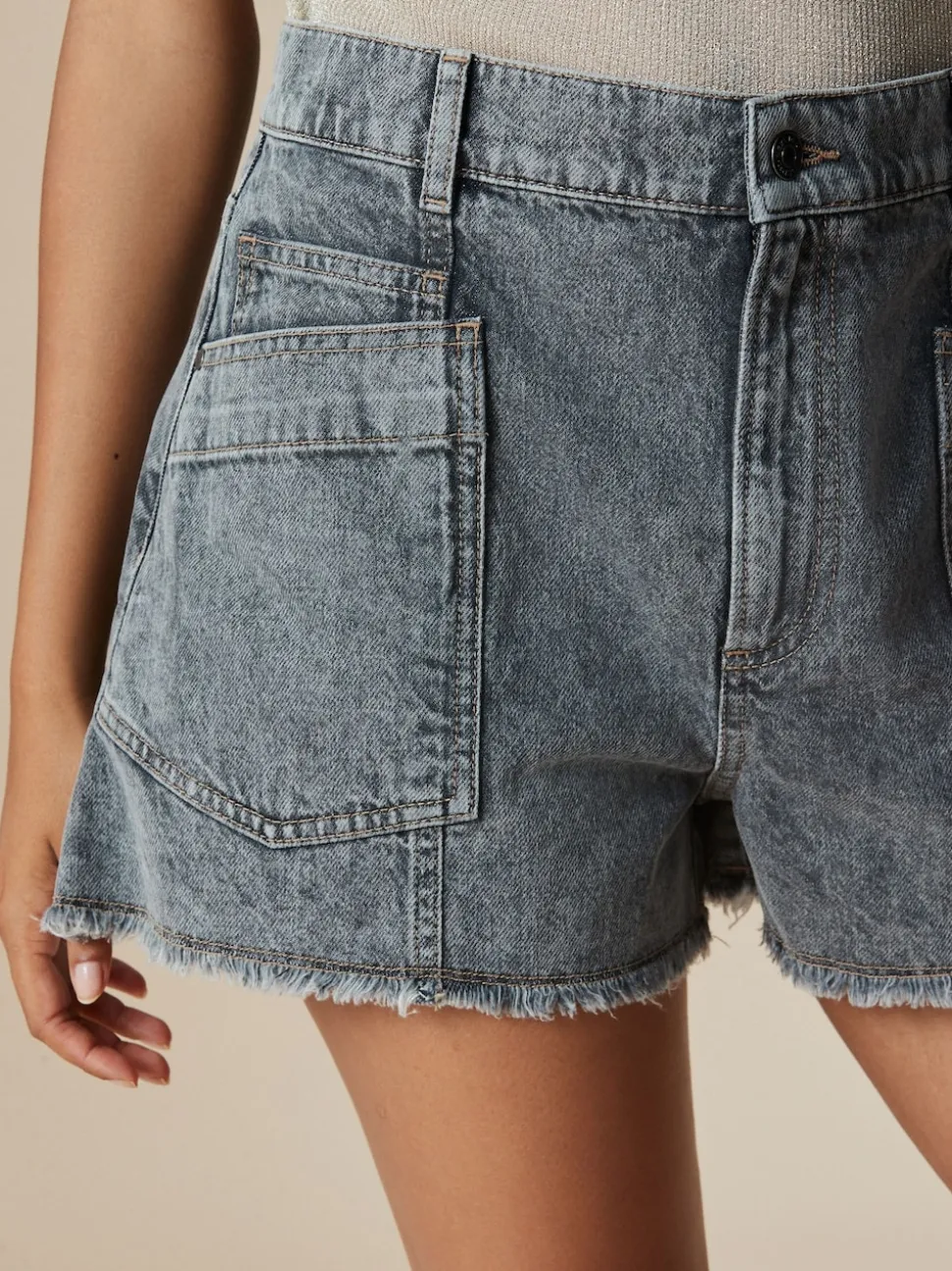 Grijs - Denim Cargo Pocket Shorts