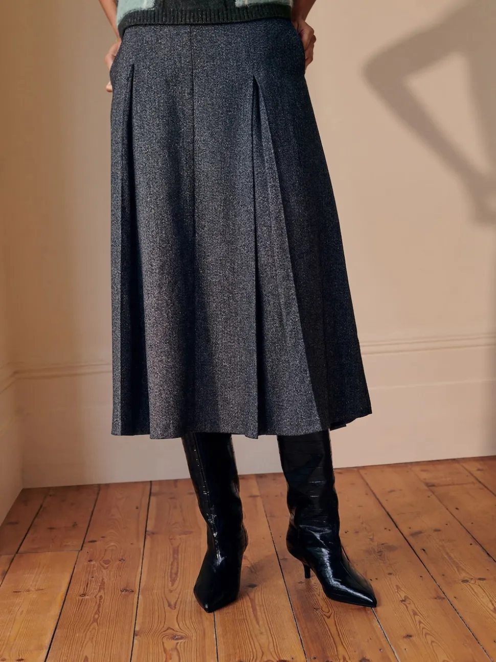 Grijs - Fleck Pleated Midi Skirt