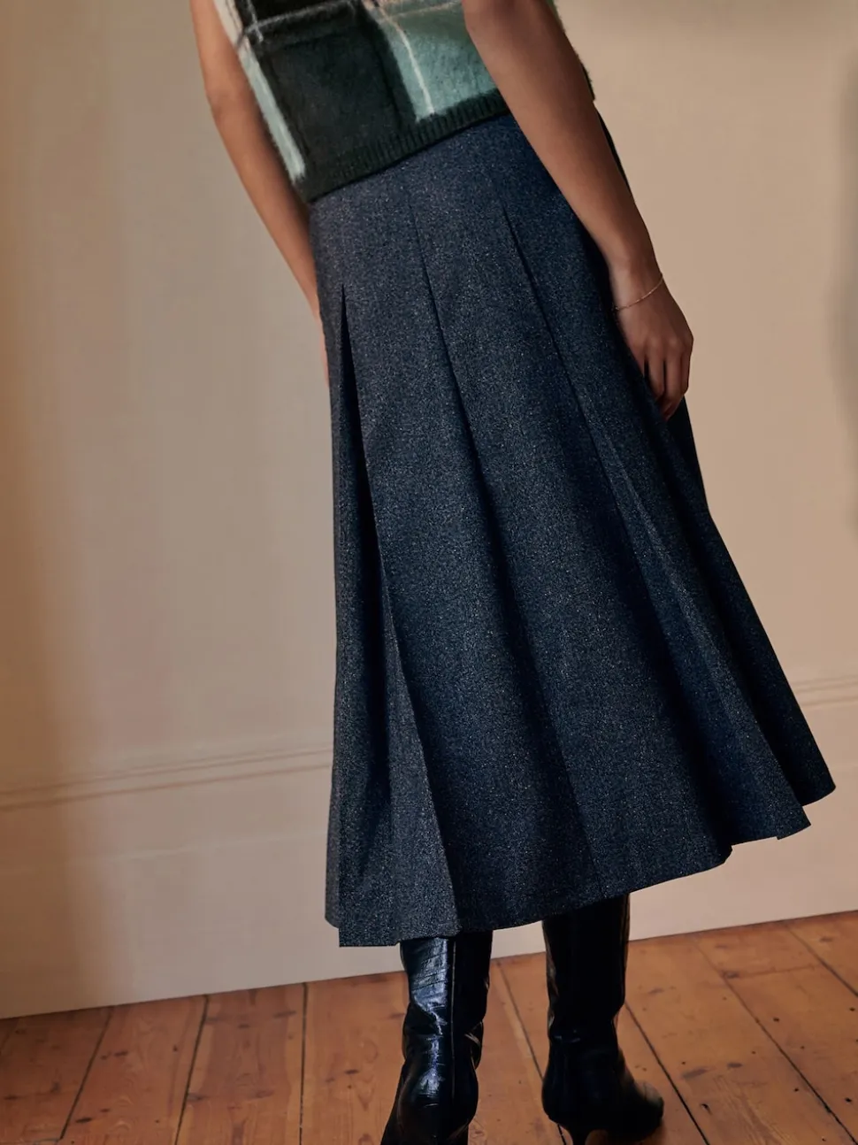 Grijs - Fleck Pleated Midi Skirt