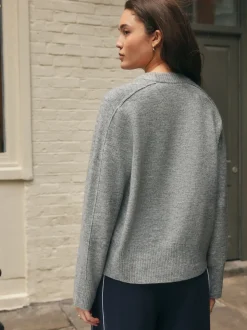 Grijs - Gebreide trui met ronde hals van wol
