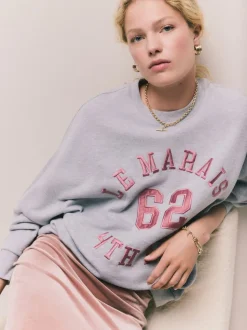 Grijs - Grafisch satijnapplicatie 'Le Marais' City sweatshirt met lange mouwen en ronde hals