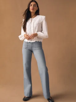 Grijs - Jeans met wijde pijpen en opgestikte zakken