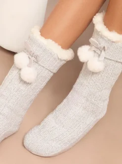 Grijs - Lipsy Cosy Chenille Slipper Socks