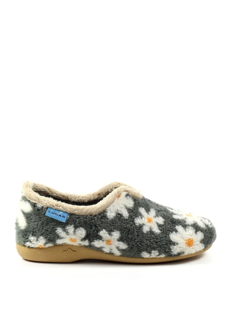 Grijs - Lunar - Damespantoffels met bloemmotief