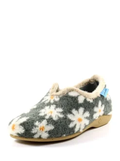 Grijs - Lunar - Damespantoffels met bloemmotief
