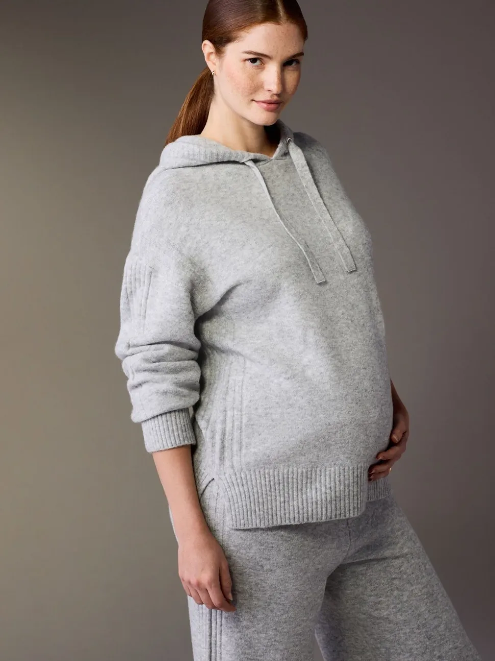 Grijs - Maternity Knitted Hoodie