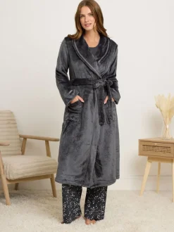 Grijs - M&Co Ribbon Shawl Collar Robe