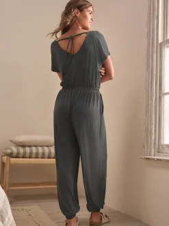Grijs - Modal jumpsuit zandwassing