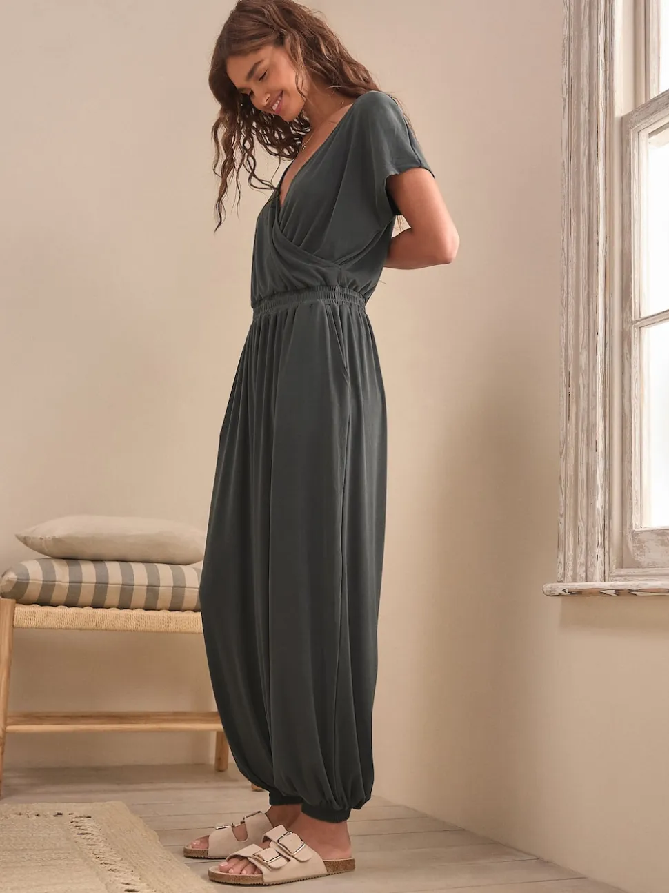 Grijs - Modal jumpsuit zandwassing