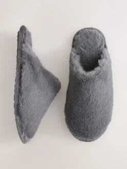 Grijs - Pantoffels met imitatiebont