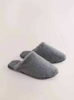 Grijs - Pantoffels met imitatiebont