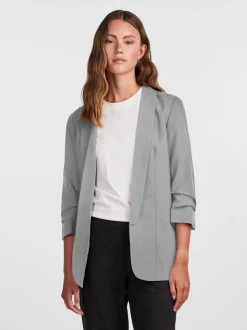 Grijs - Pieces blazer met gerimpelde mouwen