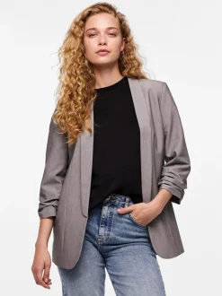 Grijs - Pieces blazer met gerimpelde mouwen