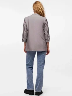 Grijs - Pieces blazer met gerimpelde mouwen
