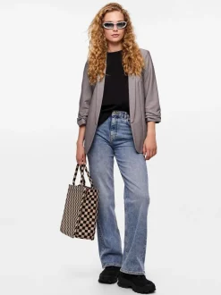 Grijs - Pieces blazer met gerimpelde mouwen