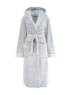 Grijs - Pour Moi Knusse Geribde Fleece Midi Badjas met Capuchon