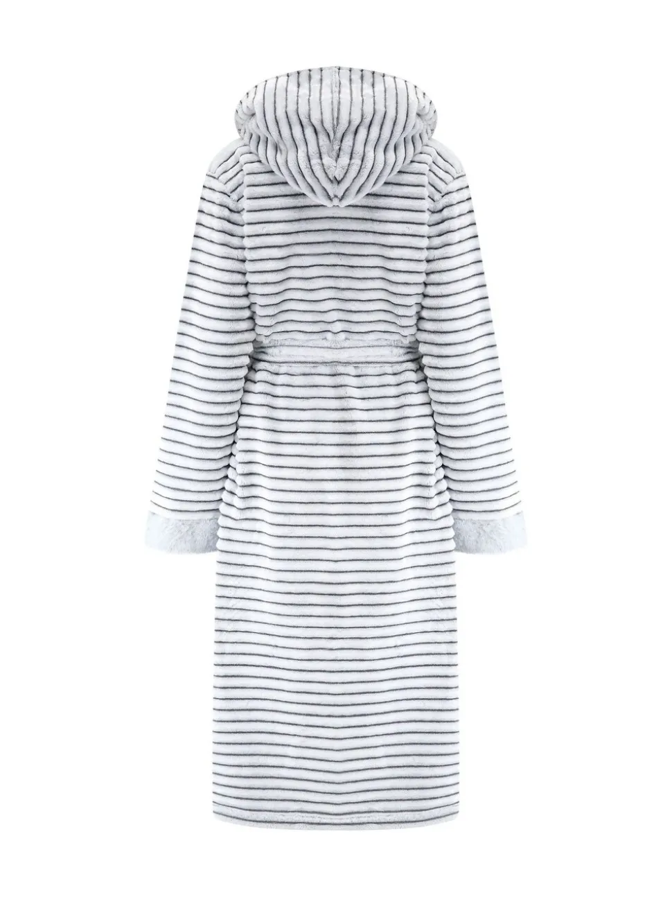 Grijs - Pour Moi Knusse Geribde Fleece Midi Badjas met Capuchon