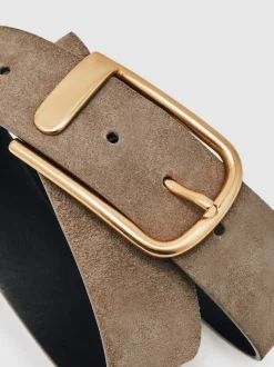 Grijs - Reiss Iyla leren riem met halve gesp