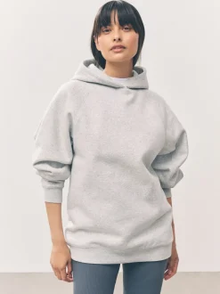 Grijs - Relaxte pasvorm zware lange hoodie