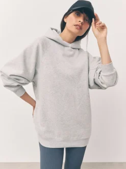 Grijs - Relaxte pasvorm zware lange hoodie