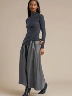 Grijs - Religion Sophie Full Maxi Skirt In Faux Leather With Pockets